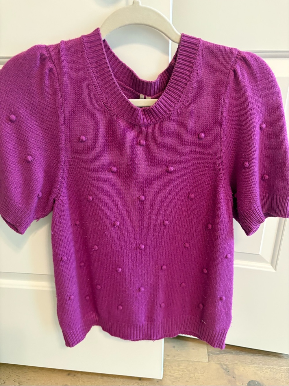 Anthropologie Short-Sleeve Pom-Pom Knit Sweater - Magenta